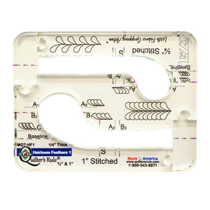 Quilter's Rule ¼" Heirloom Feathers #1 - ¾" & 1"stitched