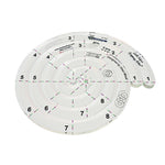 Clear, plastic, spiral shaped quilting template with clearly visible registration marks. Two different sizes in one tool; 5 inches and 6 inches. A non-slip backing gives it fabric gripping action.