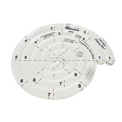 Clear, plastic, spiral shaped quilting template with clearly visible registration marks. Two different sizes in one tool; 5 inches and 6 inches. A non-slip backing gives it fabric gripping action.