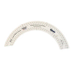 Clear plastic crescent moon shaped quilting template with registration marks that are easy to see. There are ¼ inch and ½ inch markings. A non slip backing gives it a fabric gripping action.