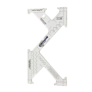 Clear plastic irregularly shaped quilting template with registration marks that are easy to see. Four different sized geometric shapes to form interlocking squares. A non slip backing gives it a fabric gripping action.