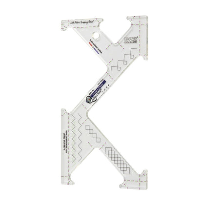 Clear plastic irregularly shaped quilting template with registration marks that are easy to see. Four different sized geometric shapes to form interlocking squares. A non slip backing gives it a fabric gripping action.
