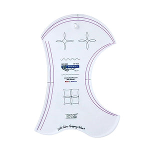 Clear plastic curved quilting template with registration marks that are easy to see. It has two concave curves, one convex curve and one wave. A non slip backing gives it a fabric gripping action. 