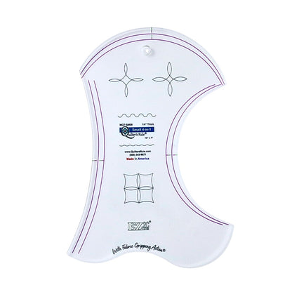 Quilter’s Rule ¼" template labelled Small 4-in-1, 10" x 7", with curved edges, registration marks and EZ2C lines