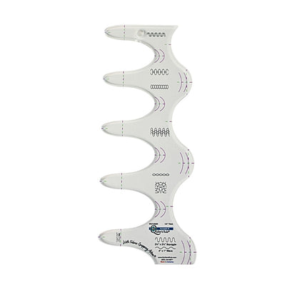 Clear plastic wavy squiggle quilting template with registration marks that are easy to see. The soft wave is 4 by 1 inches, and the deep wave is 2.5 by 2.5 inches. A non slip backing gives it a fabric gripping action.
