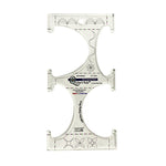 Clear plastic quilting template with four different 3 inch wide arcs that can create an oval pattern. Clear registration marks are easy to see, and the non slip backing gives it fabric gripping action.