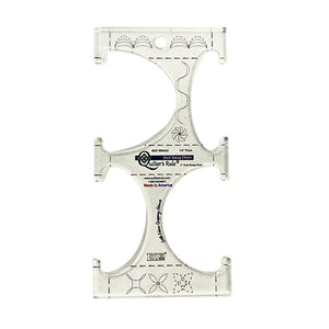 Clear plastic quilting template with four different 3 inch wide arcs that can create an oval pattern. Clear registration marks are easy to see, and the non slip backing gives it fabric gripping action.