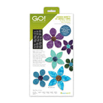 AccuQuilt GO! Garden Variety #2 Needle-Turn die packaging by Ricky Tims and Alex Anderson, showing the die layout and purple, blue and green fabric appliqué flowers.