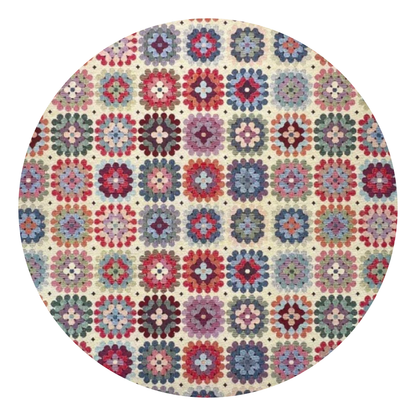 Horn Hobby Tall Chair upholstered in Granny Square fabric close-up
