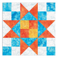 AccuQuilt GO! Nine Patch Shape Set sample quilt block with an orange and yellow four-patch centre, turquoise and orange triangles, and turquoise and white corner squares.