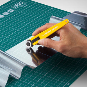 Genuine Olfa 18mm Rotary Cutter - Showing Blade Detail for Tight Curves and Fine Cutting