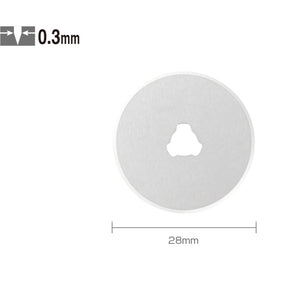 Genuine Olfa 28mm Replacement Blade - Tungsten Carbide Rotary Blade Detail on White Background