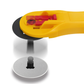 Genuine Olfa 28mm Rotary Cutter - Showing Integrated Blade Cover and Easy Click Blade Change