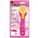 Olfa RTY-2C 45mm Rotary Cutter with built-in blade guard, available in yellow, pink and turquoise
