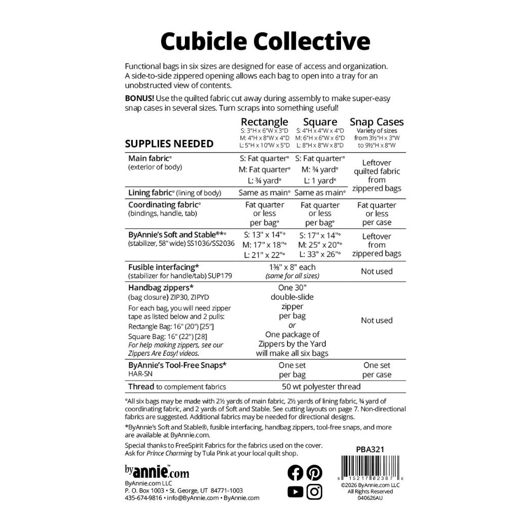 ByAnnie Cubicle Collective - Cubicle Collective pattern contents including instructions, cutting guides and size templates
