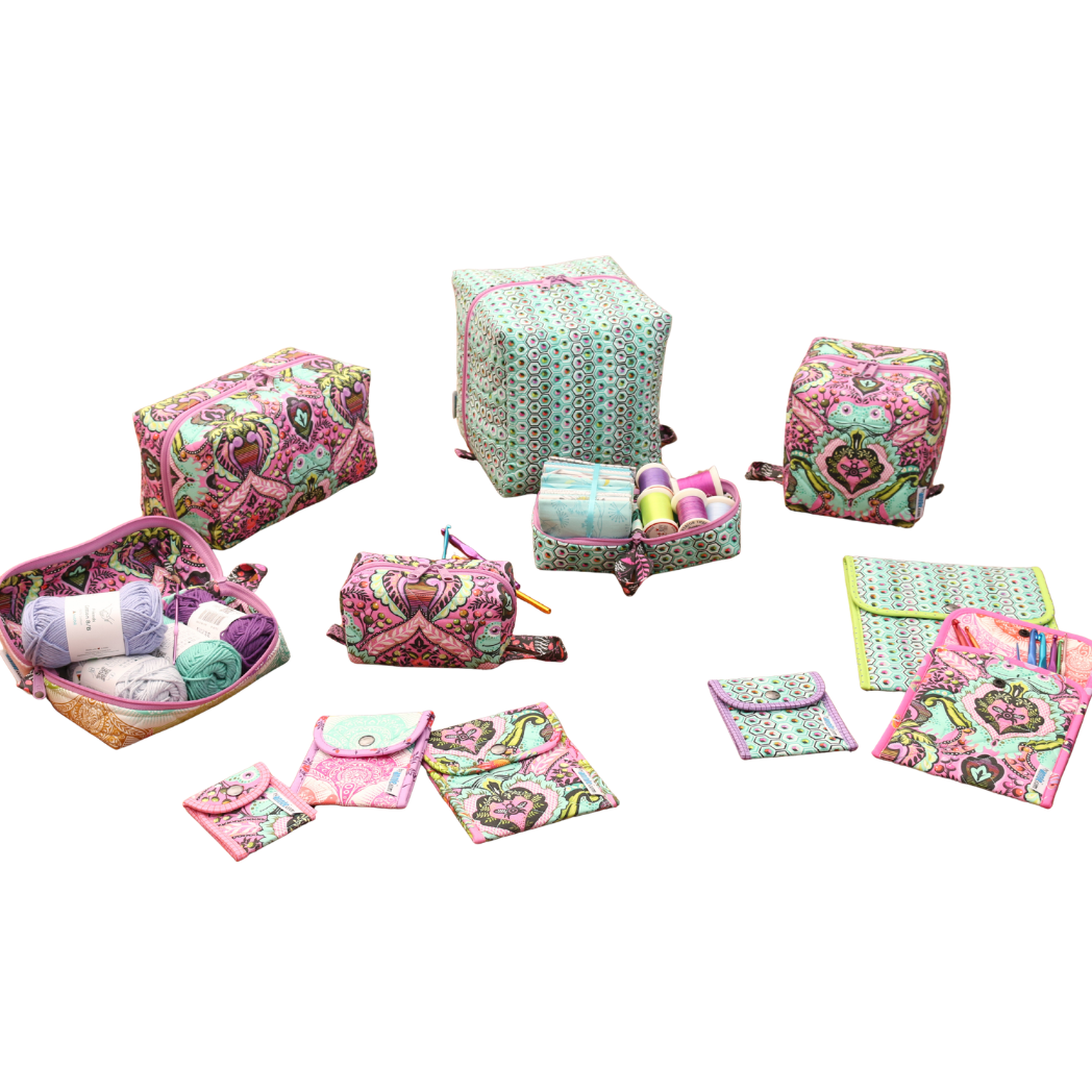 ByAnnie Cubicle Collective - Bonus snap cases made from trimmed quilted fabric in a range of sizes alongside finished bags