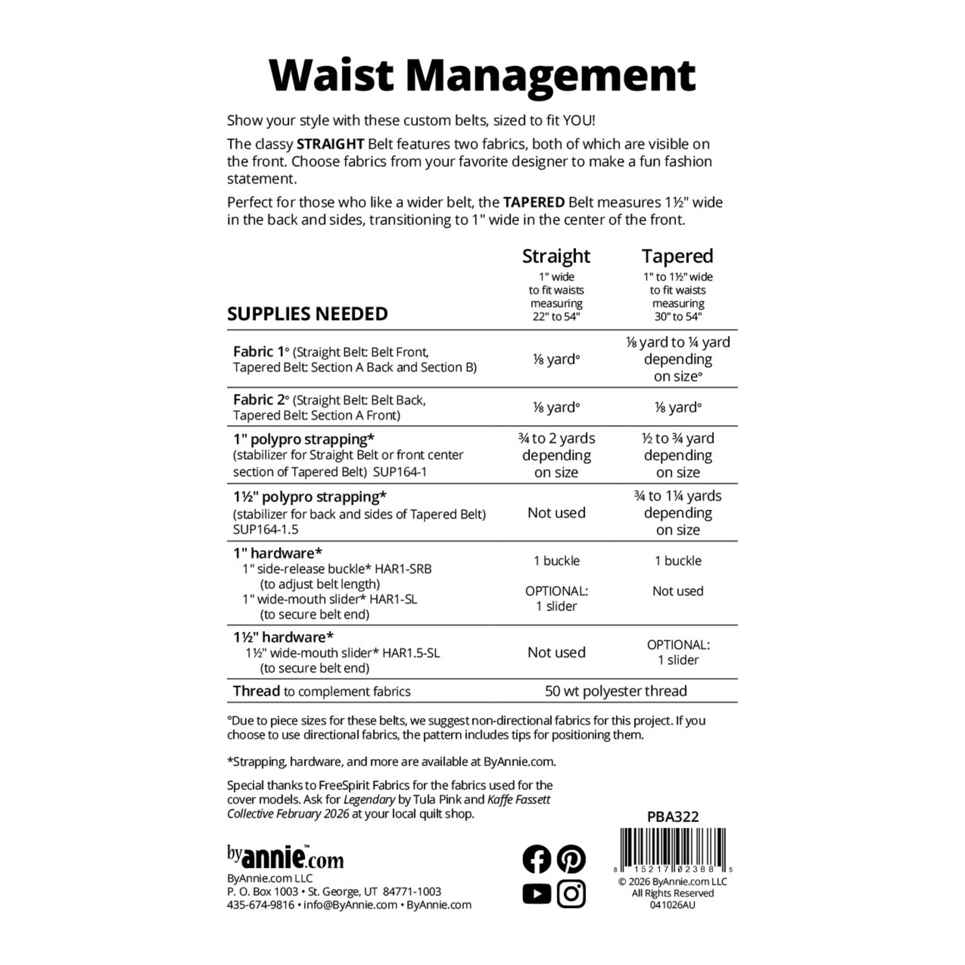 ByAnnie Waist Management - Waist Management pattern contents including instructions, cutting guides and belt templates