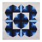 AccuQuilt GO! Curved Log Cabin 9" Block On Board Die - finished navy and cream quilt showing four blocks arranged to create a circular medallion design