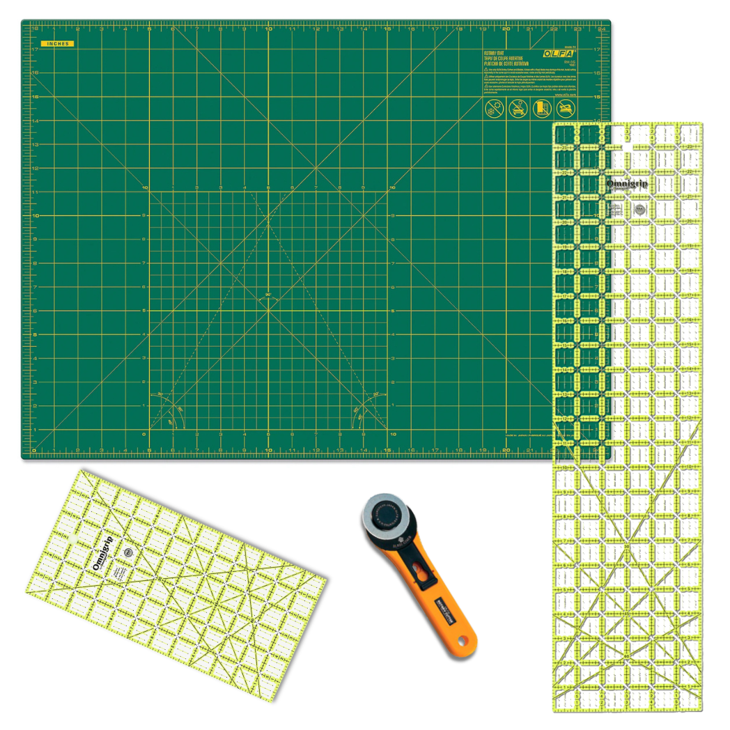 Rotary Cutting Starter Kit - Olfa 45mm Cutter, Olfa Self-Healing Mat and Omnigrip Rulers