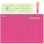 Compact Rotary Cutting Starter Kit Pink - Olfa 45mm Colour Cutter Mat and Omnigrip Ruler