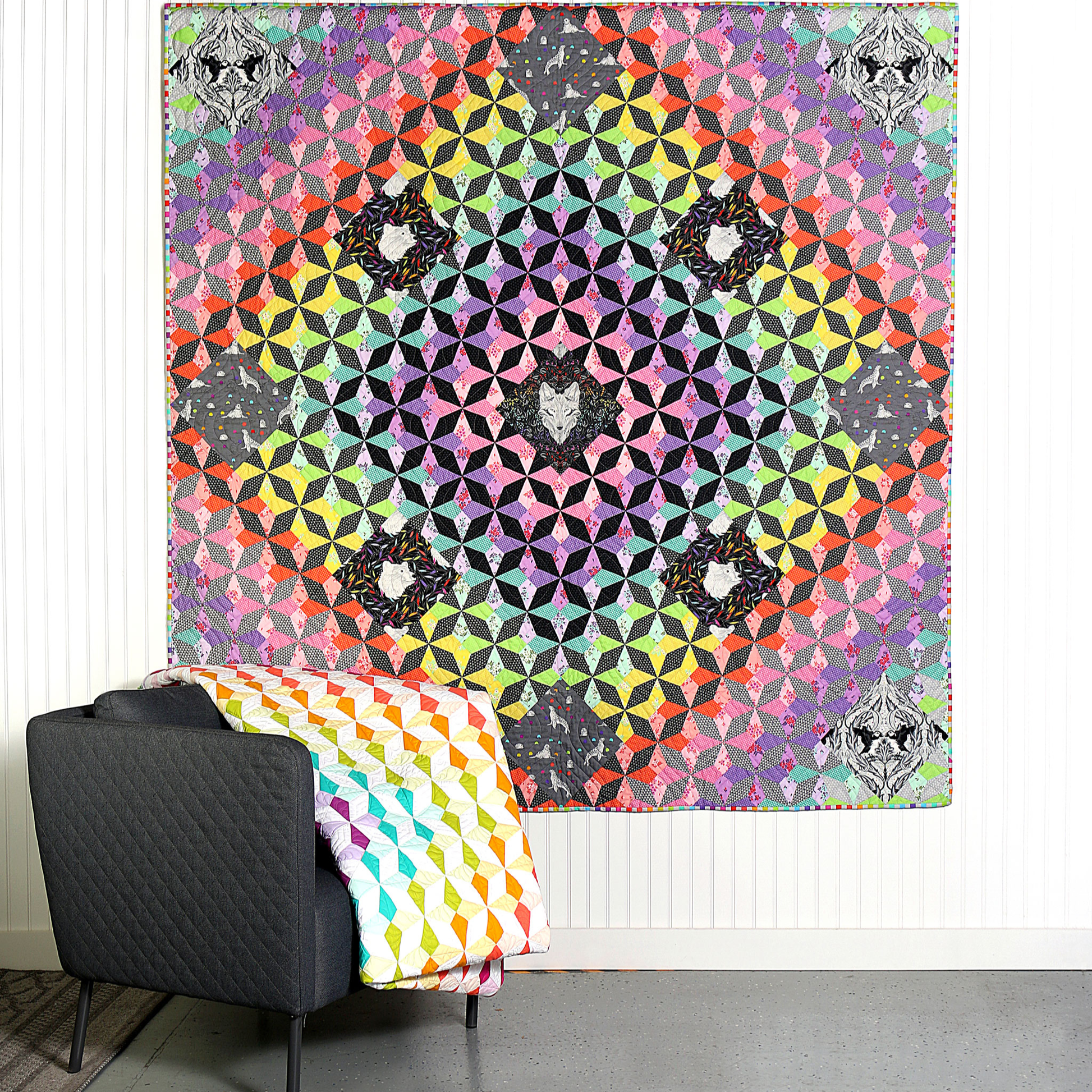ByAnnie Dream Star Quilt - Dream Star Quilt Galaxy layout in dark background colourway with bold, vibrant colours