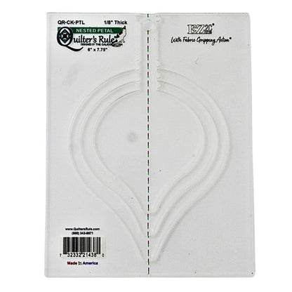 Clear plastic rectangular quilting template with three graduated petals. There are easy to see registration marks and a non slip backing that provides a fabric gripping action.