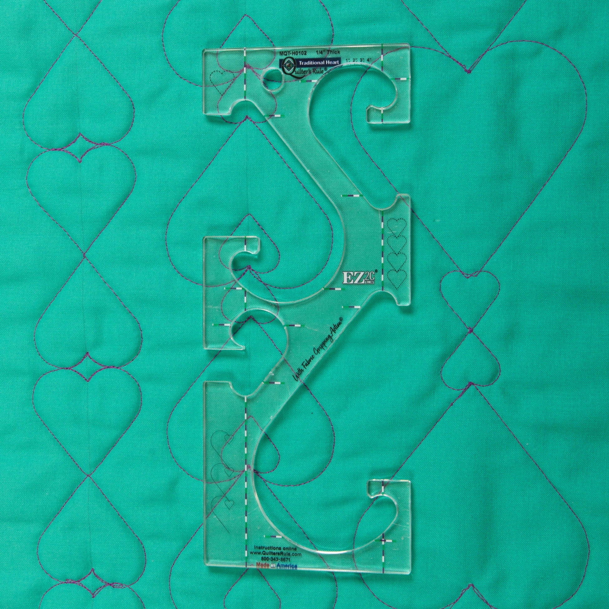 Quilter's Rule ⅛" 1"- 4" Hanging Heart Chain - quilting ruler and template - in use