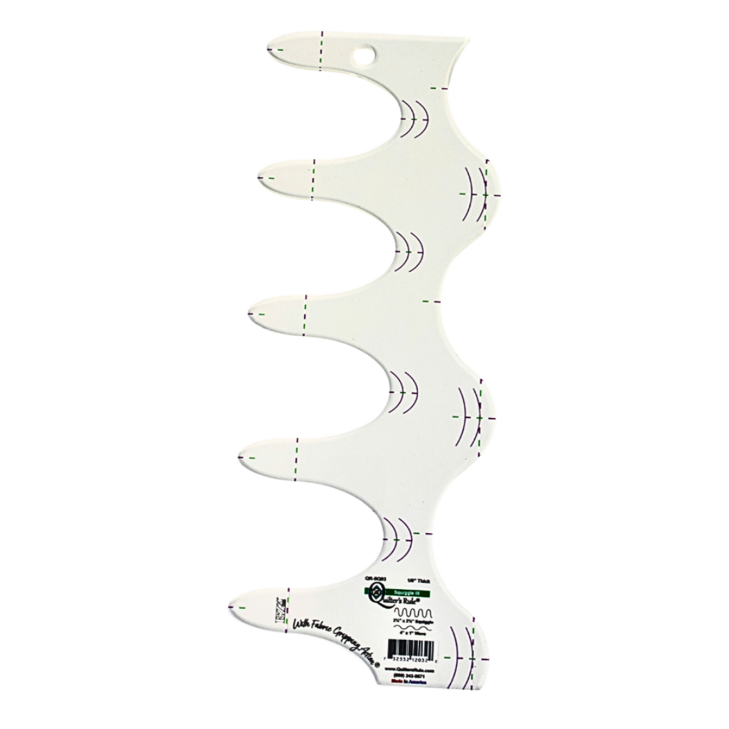 Quilter's Rule Squiggle Tool 3 quilting template, clear acrylic with EZ2C lines and Fabric Gripping Action