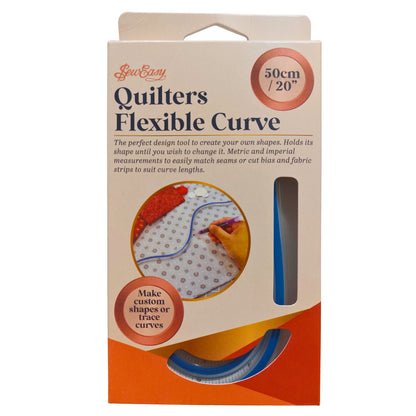 Sew Easy Quilters Flexible Curve Ruler 20 inch (50 cm) in retail packaging, showing metric and imperial markings