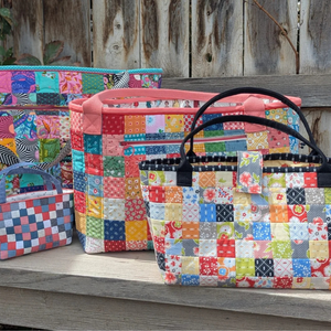 TenSisters tote bag quilting kit with grid panel and instructions samples