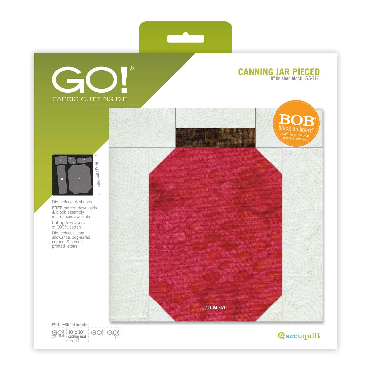 AccuQuilt GO! Canning Jar Pieced (8" Finished) - die for fast precise multi-layer fabric cutting