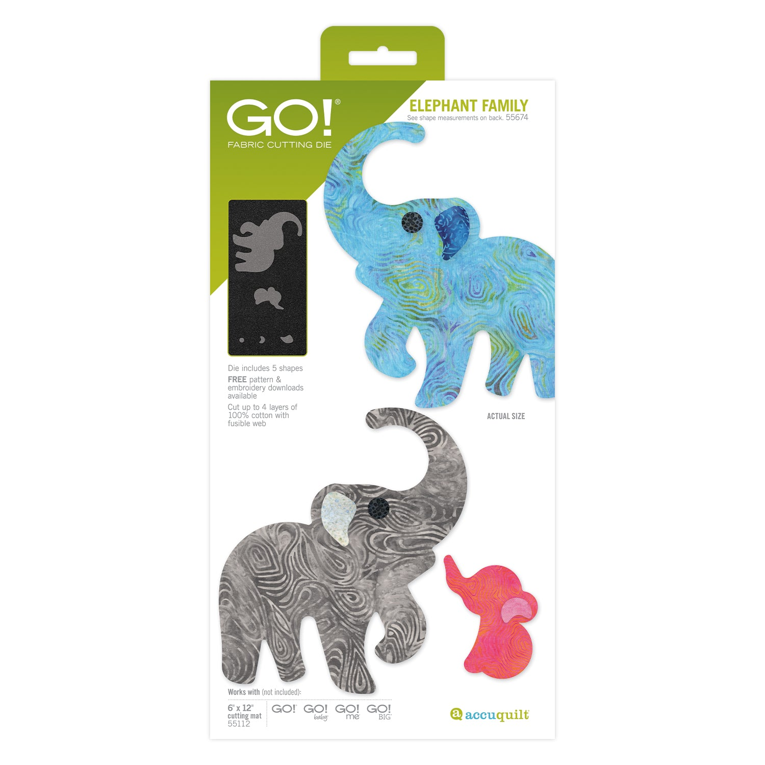 AccuQuilt GO! Elephant Family die for fast, precise multi-layer fabric cutting
