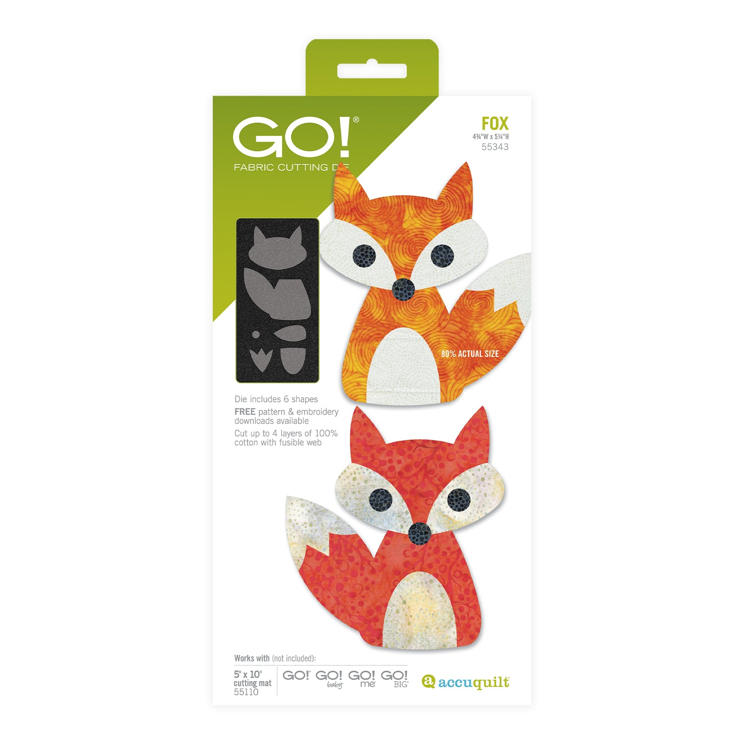 AccuQuilt GO! Fox die for fast, precise multi-layer fabric cutting