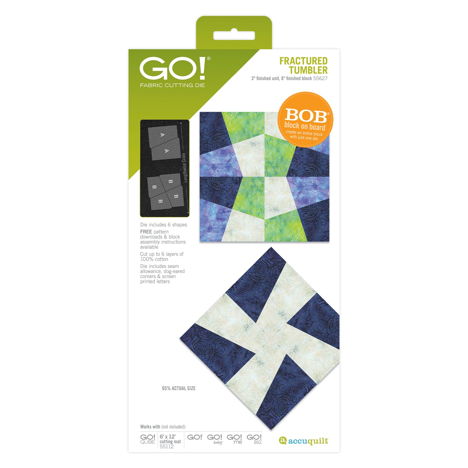 AccuQuilt GO! Fractured Tumbler (3" Finished) - die for fast precise multi-layer fabric cutting