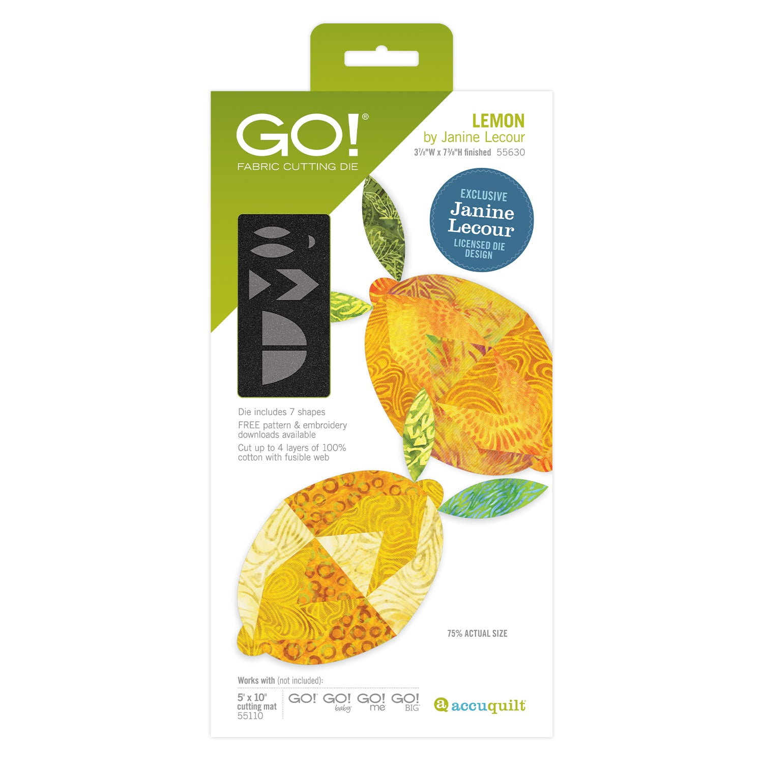 AccuQuilt GO! Lemon by Janine Lecour die for fast, precise multi-layer fabric cutting