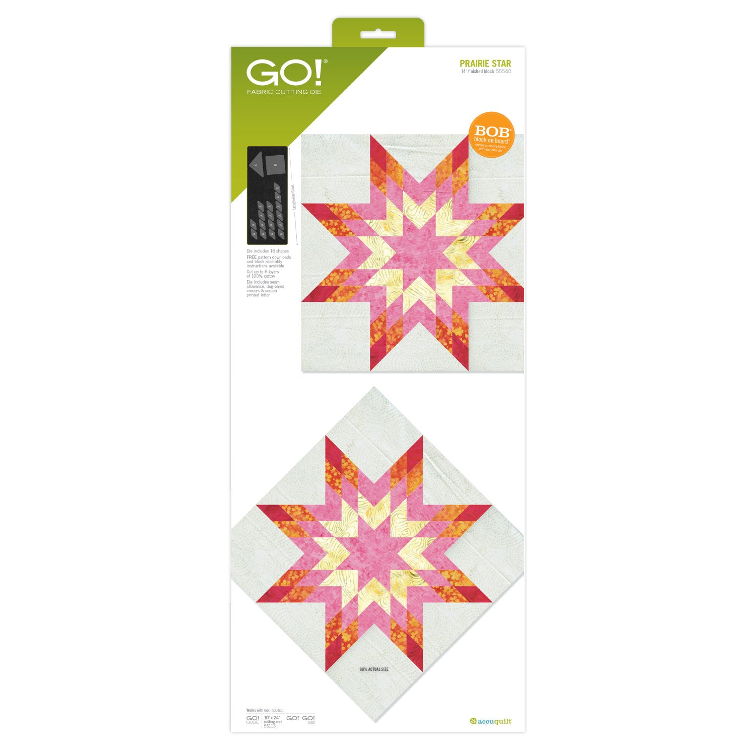 AccuQuilt GO! Prairie Star (14" Finished) - die for fast precise multi-layer fabric cutting