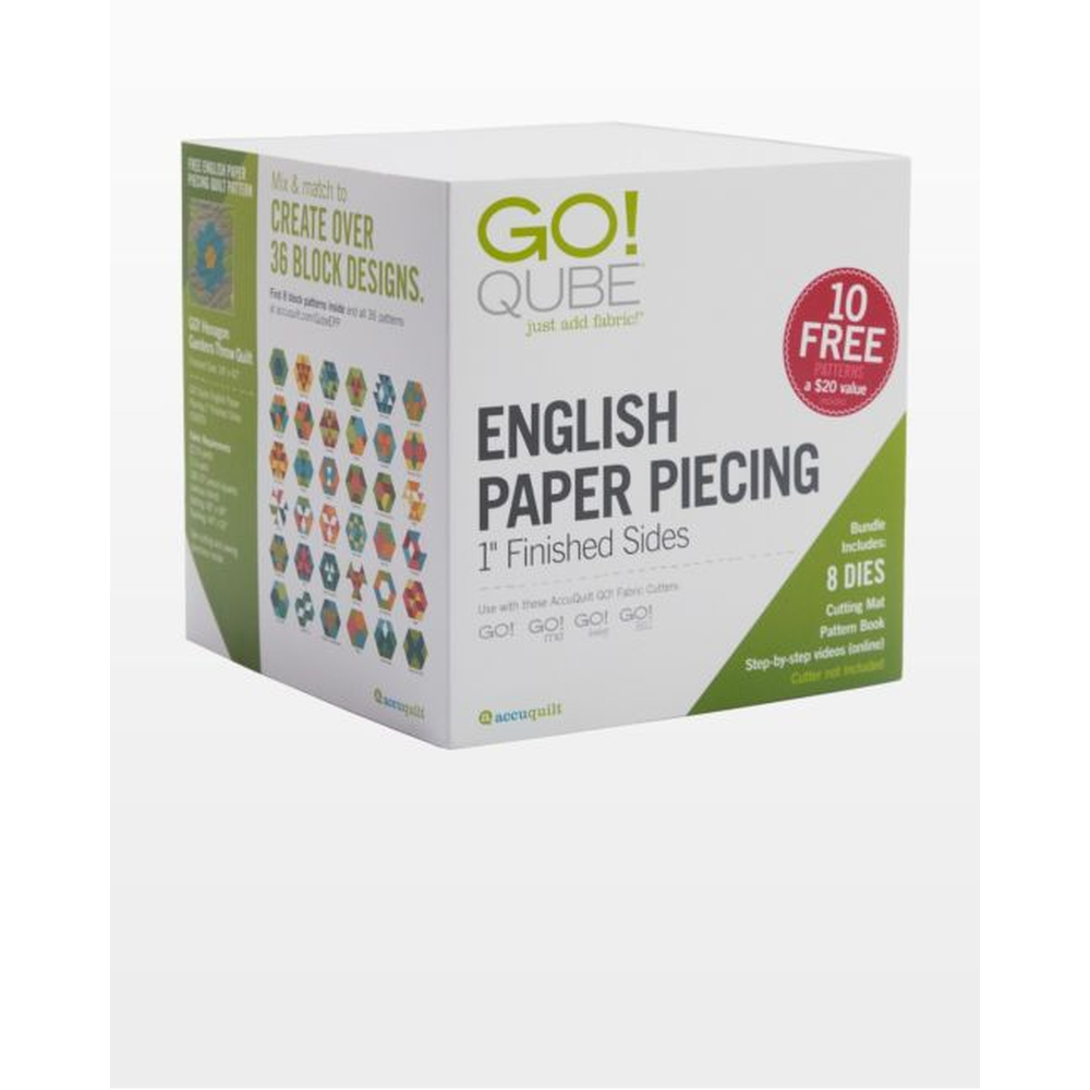 AccuQuilt GO! Qube English Paper Piecing 1" Finished Sides die for fast, precise multi-layer fabric cutting