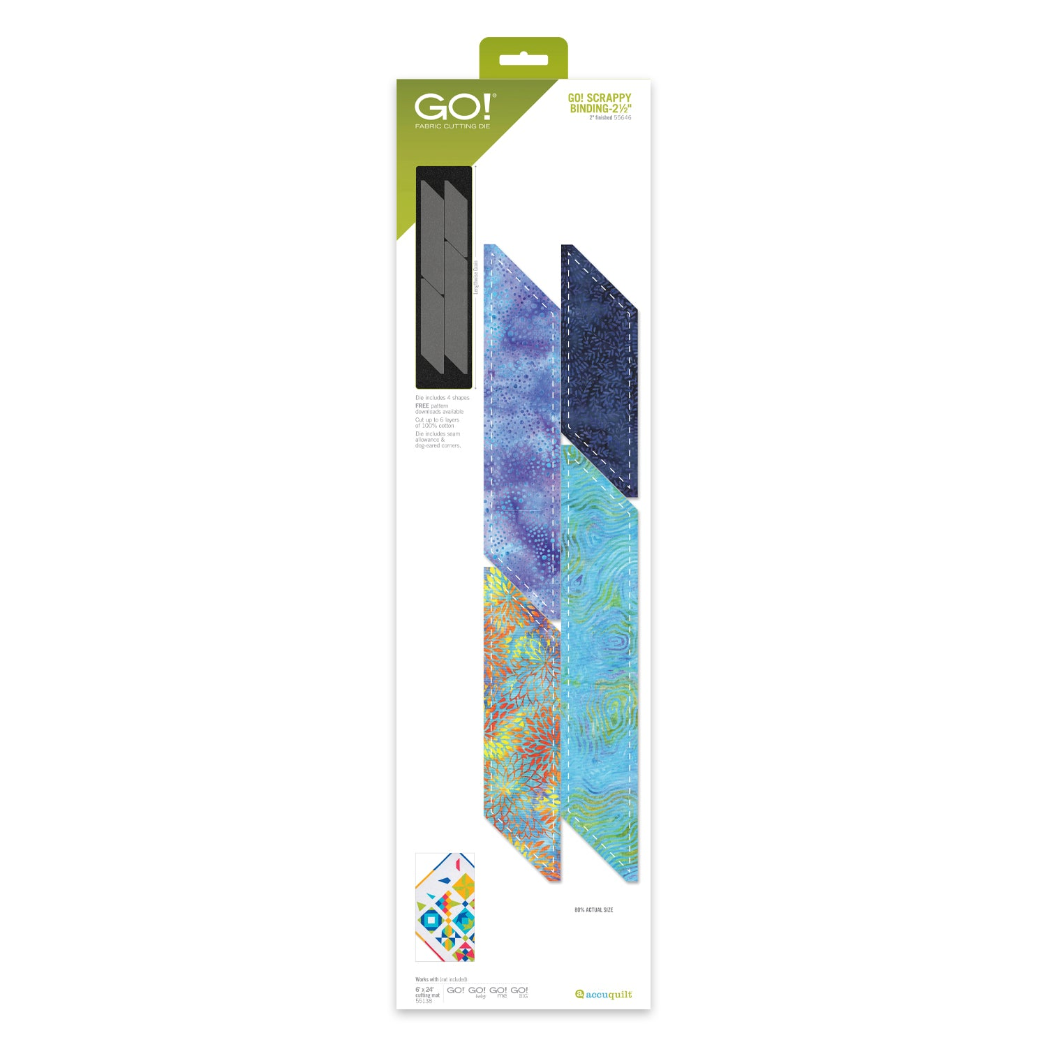 AccuQuilt GO! Scrappy 2½" Binding (2" Finished) - die for fast precise multi-layer fabric cutting