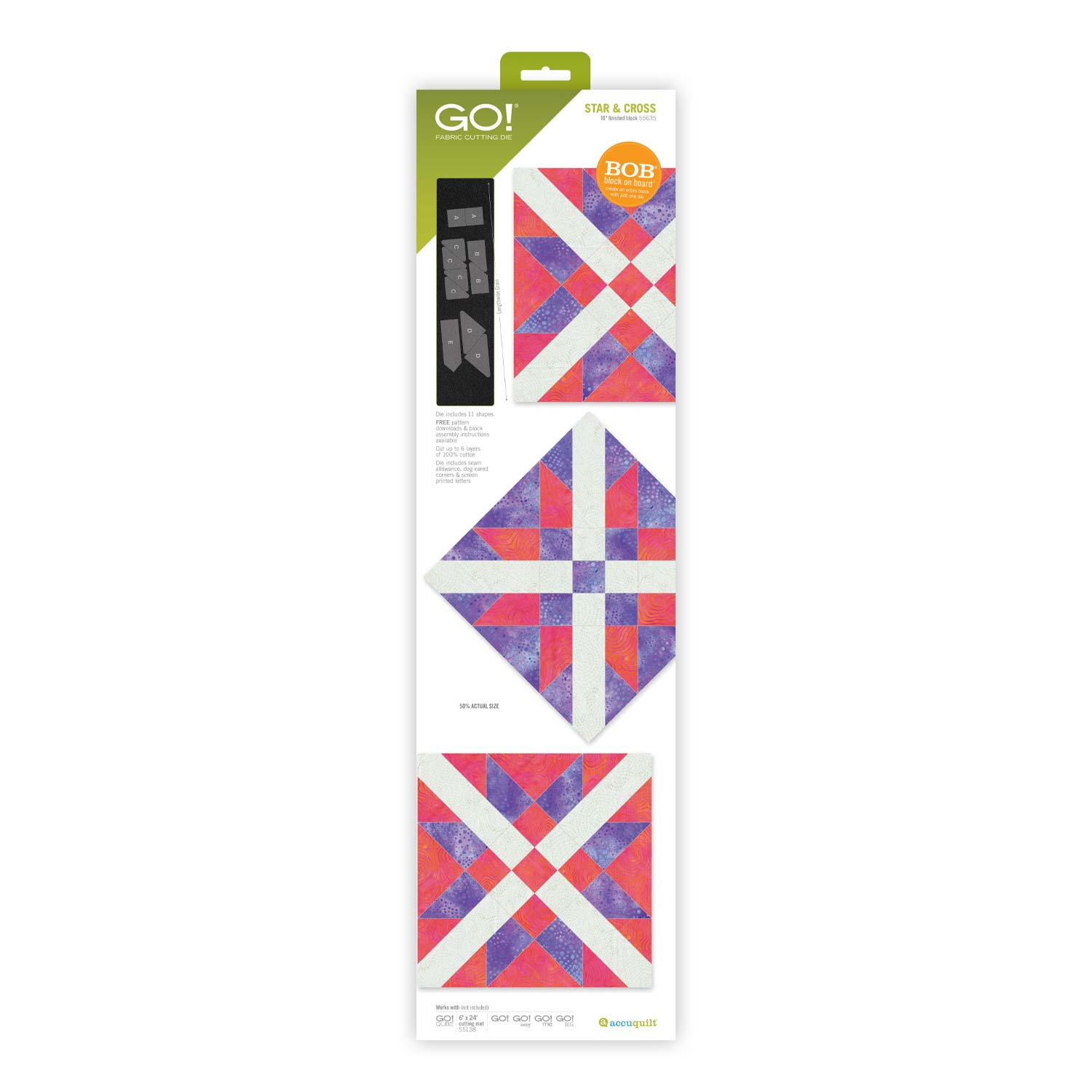 AccuQuilt GO! Star & Cross (10" Finished) - die for fast precise multi-layer fabric cutting