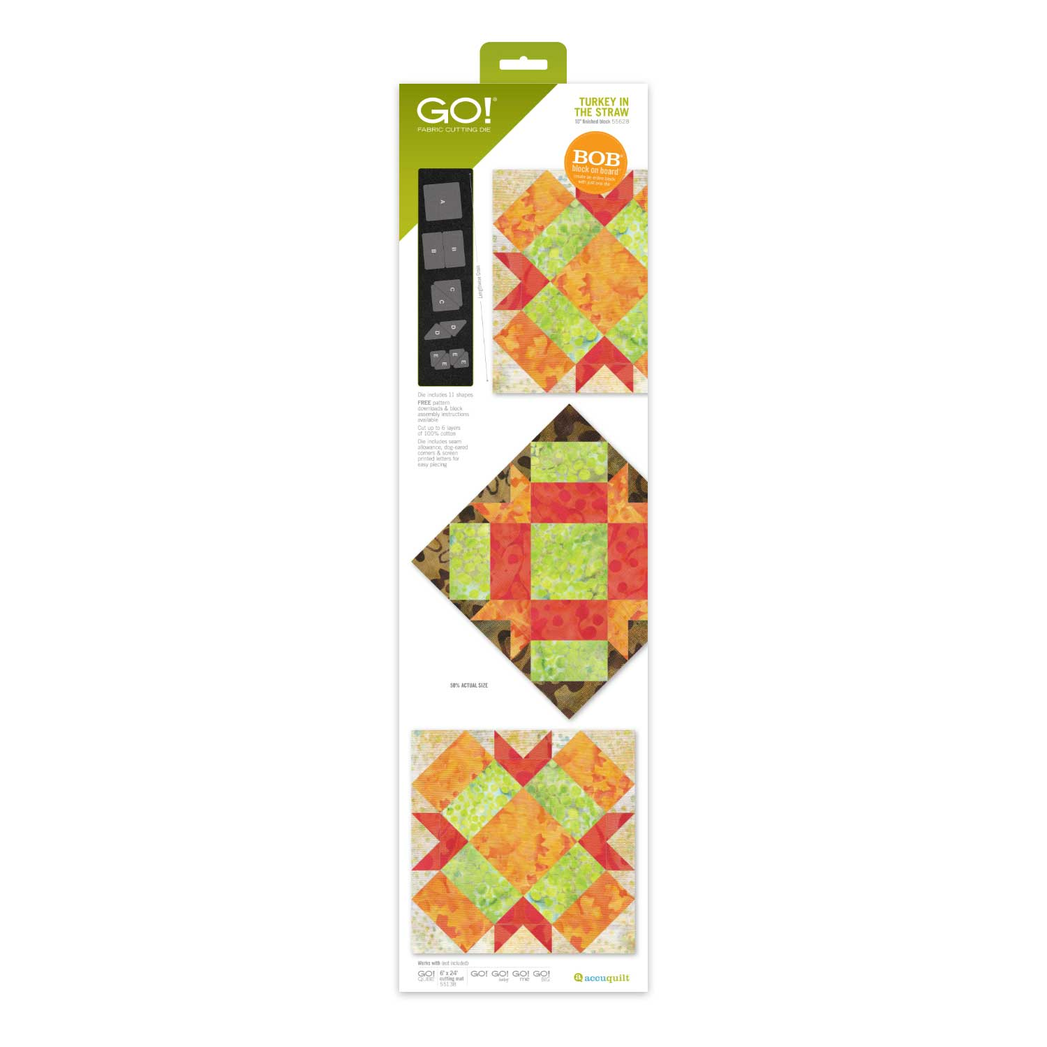 AccuQuilt GO! Turkey in the Straw (10" Finished) - die for fast precise multi-layer fabric cutting