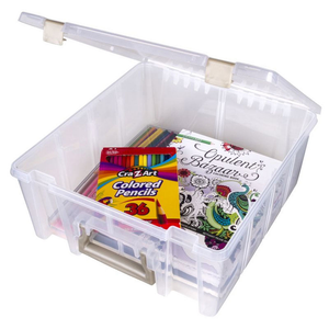 Artbin Super Satchel Double Deep - open showing removable dividers and recessed label areas