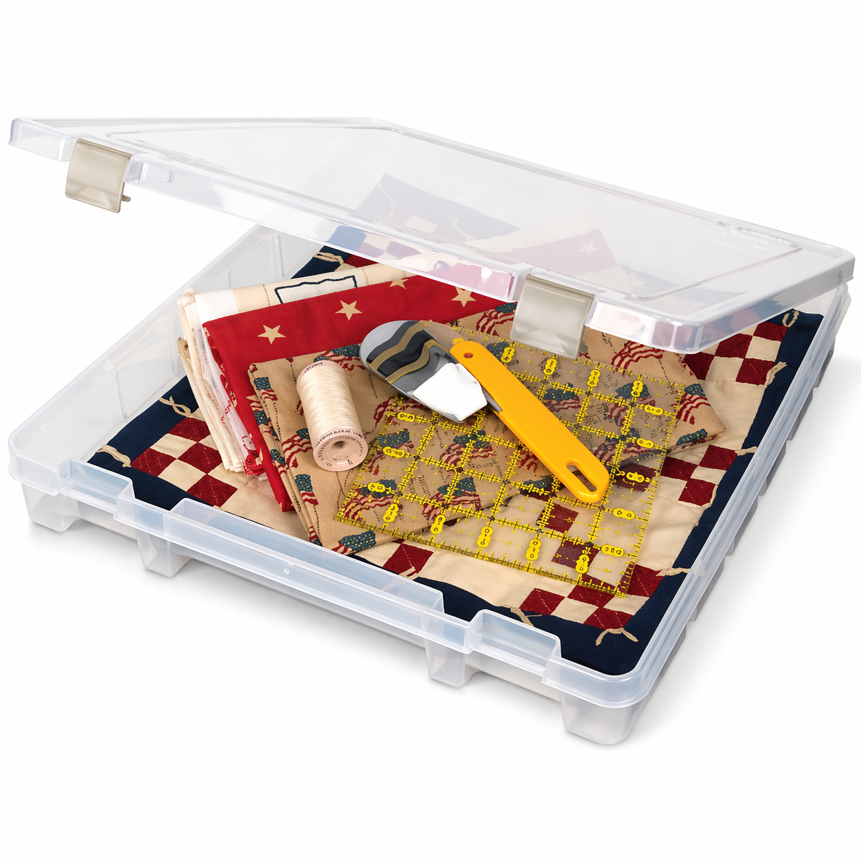 Artbin Super Satchel Slim 1 Compartment - open showing single compartment with sewing supplies