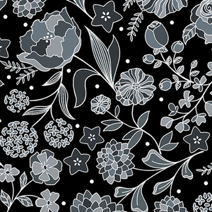 Botanica Feature Charcoal 0.5m - Benartex fabric for quilting and patchwork