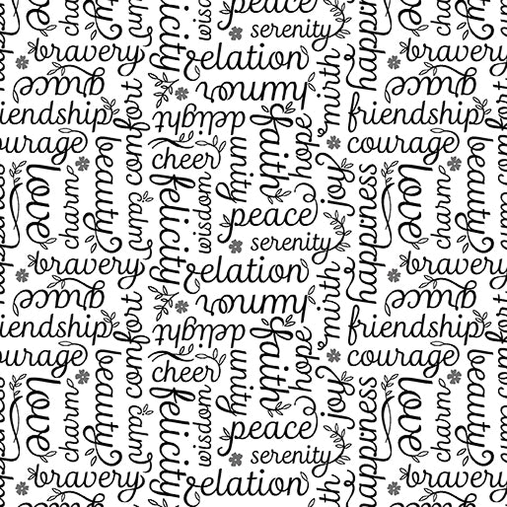 Botanica Script Black/White 0.5m - Benartex fabric for quilting and patchwork