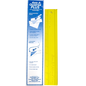 Yellow ruler with blue text and graphics on a white background