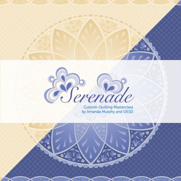 'Serenade' by Amanda Murphy and OESD with decorative patterns on a beige and blue background.