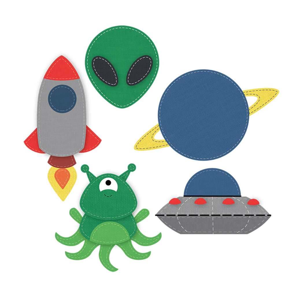 Alien Space Set of 17 Fabric Cutting Dies - Crafters Edge fabric for quilting and patchwork - detail view