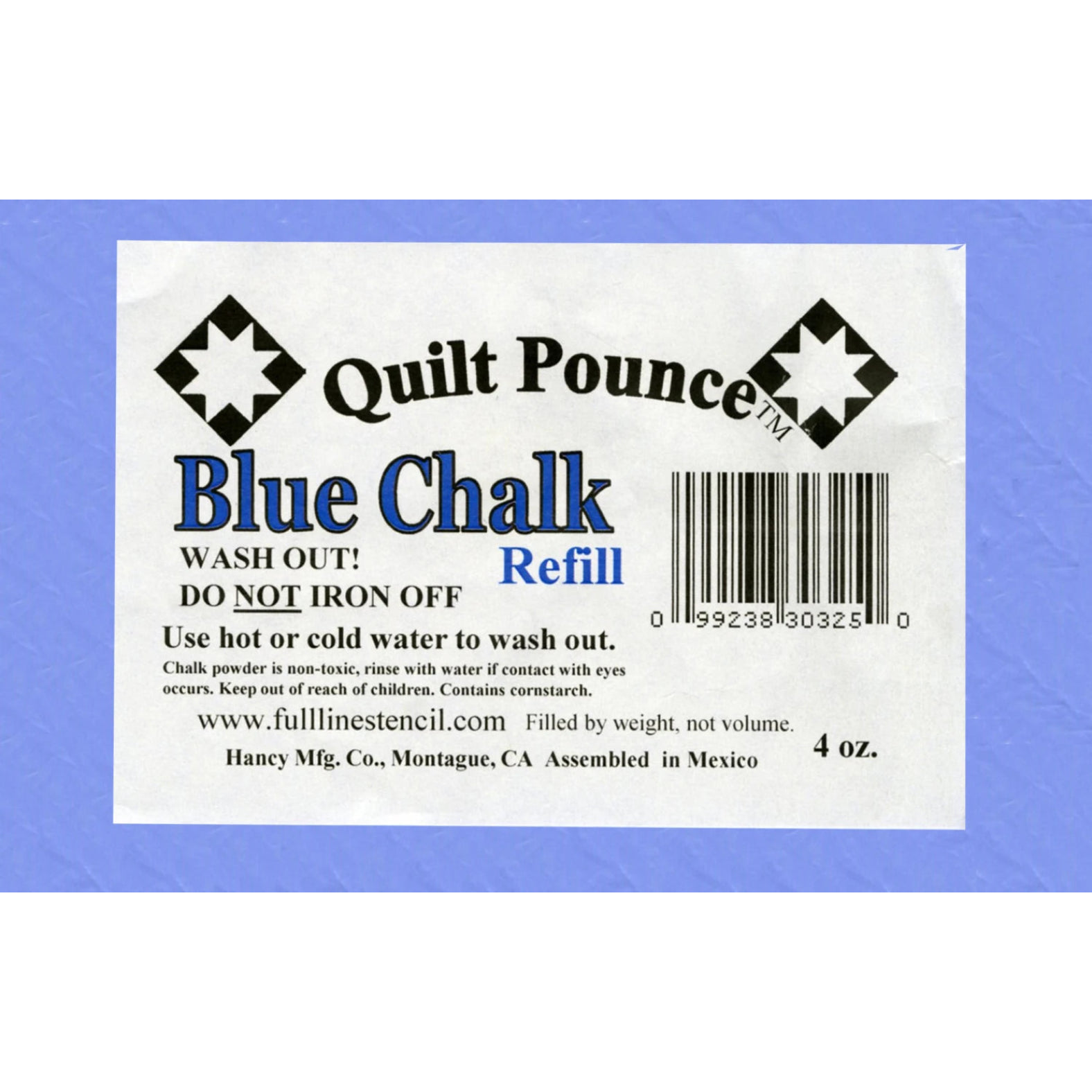 Quilt Pounce Blue Chalk Refill label on a blue background