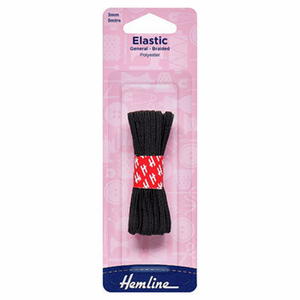 Hemline General Purpose Braided Elastic 5m x 3mm - Black