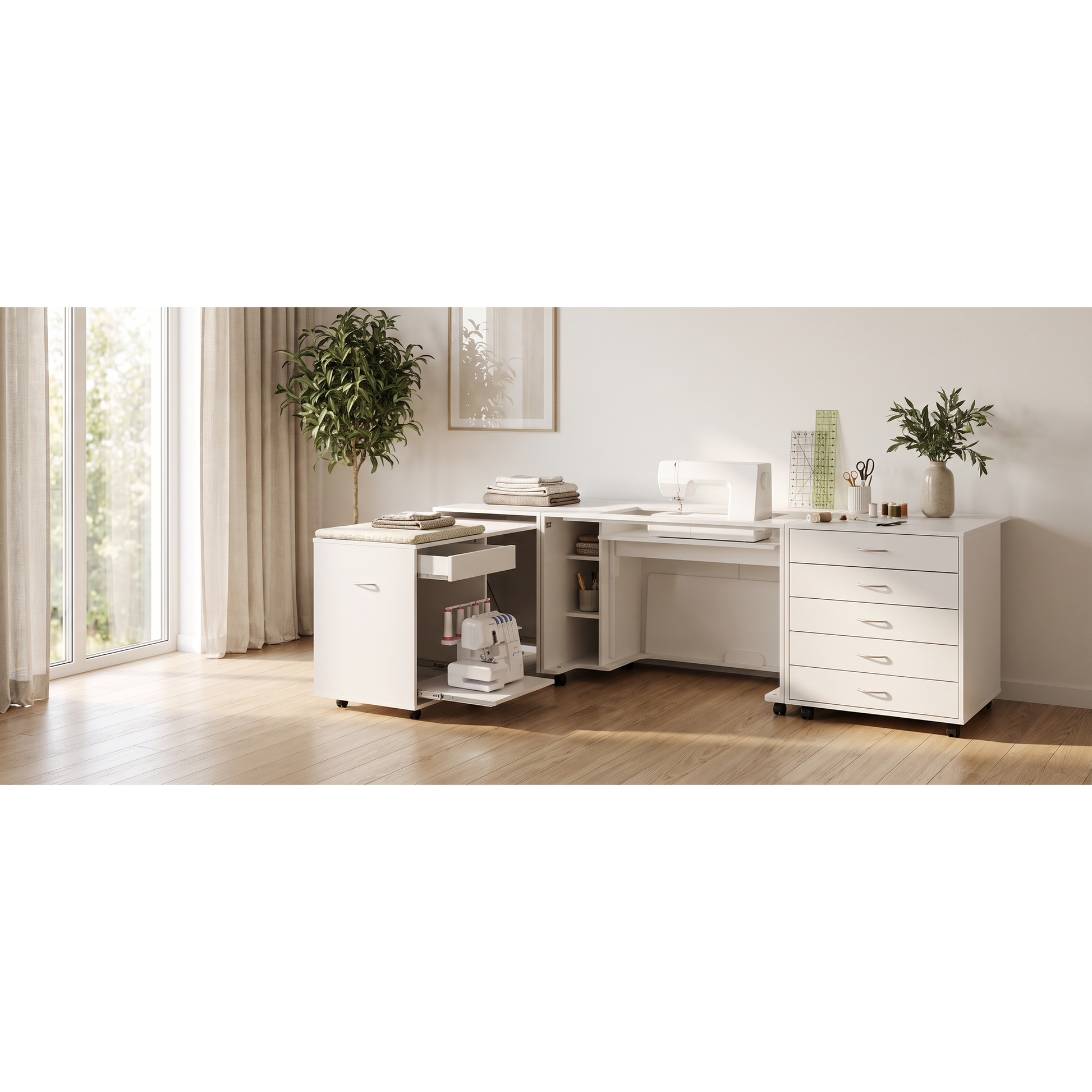 Horn 860 Modular sewing cabinet system in a bright craft room